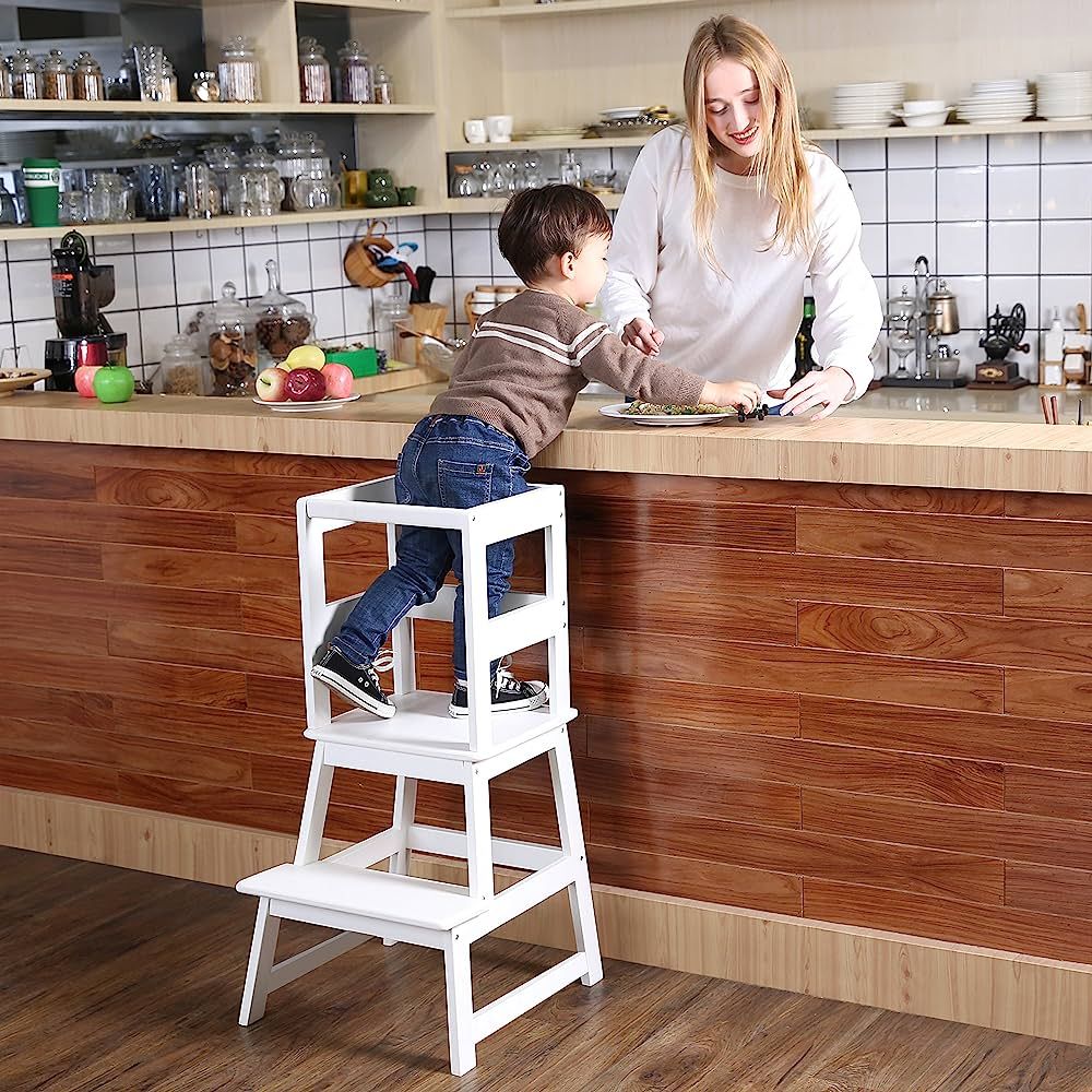 SDADI Kids Kitchen Step Stool with Safety Rail- for Toddlers 18 Months and Older, White LT01W | Amazon (US)
