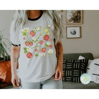 strawberry Shirt Cottagecore Clothes Aesthetic Cottage Core Gardening Summer Spring Botanical Floral Graphic Ringer Tee | Etsy (US)