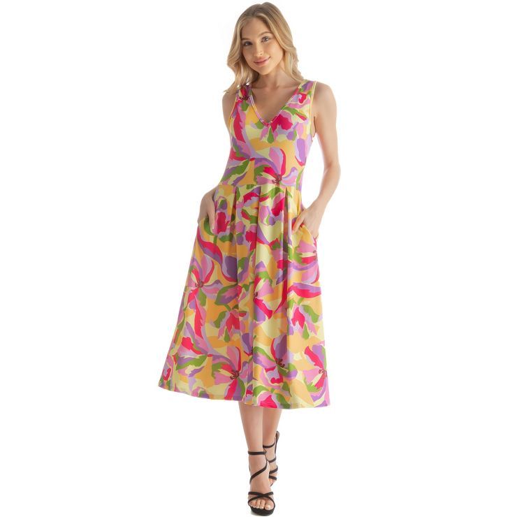 Womens Floral Pattern Sleeveless Fit And Flare With Pockets Midi Dress | Target