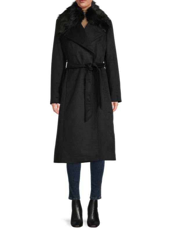 Karl Lagerfeld Paris ​Faux Fur Trim Belted Coat on SALE | Saks OFF 5TH | Saks Fifth Avenue OFF 5TH (Pmt risk)