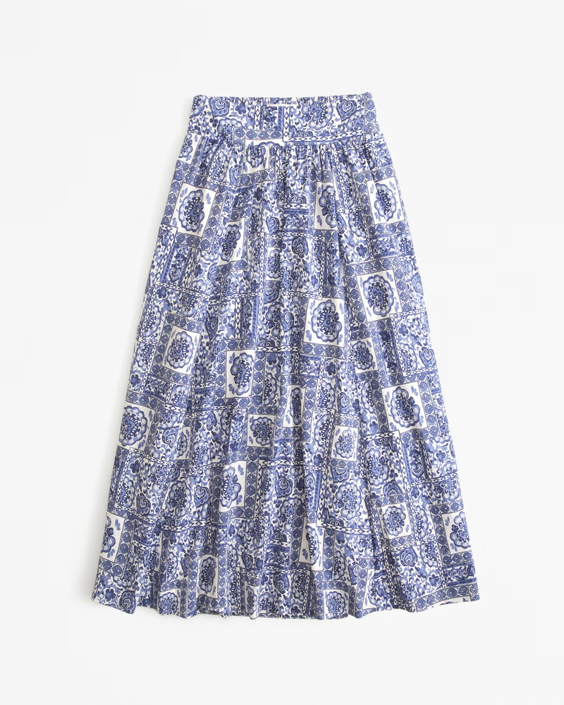 Pattern Mixed Poplin Tiered Maxi Skirt | Abercrombie & Fitch (US)