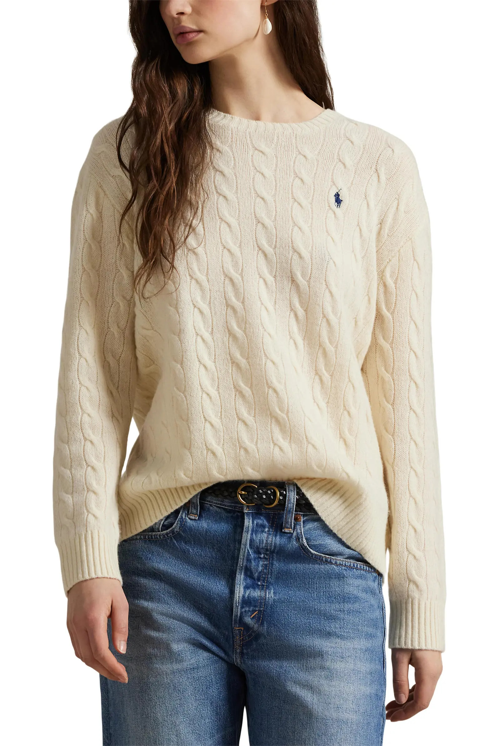 Cable Wool & Cashmere Crewneck Sweater | Nordstrom