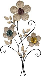 Asense Metal Tree Wall Art with Tricolor Flowers, Tree of Life Wall Hanging Sculptures Home Decor... | Amazon (US)