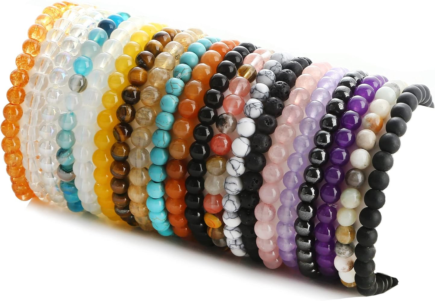 JEWPARK 20Pcs 6mm Gemstones Beaded Stretch Bracelet for Women Healing Crystal Stone Bracelets Rou... | Amazon (US)