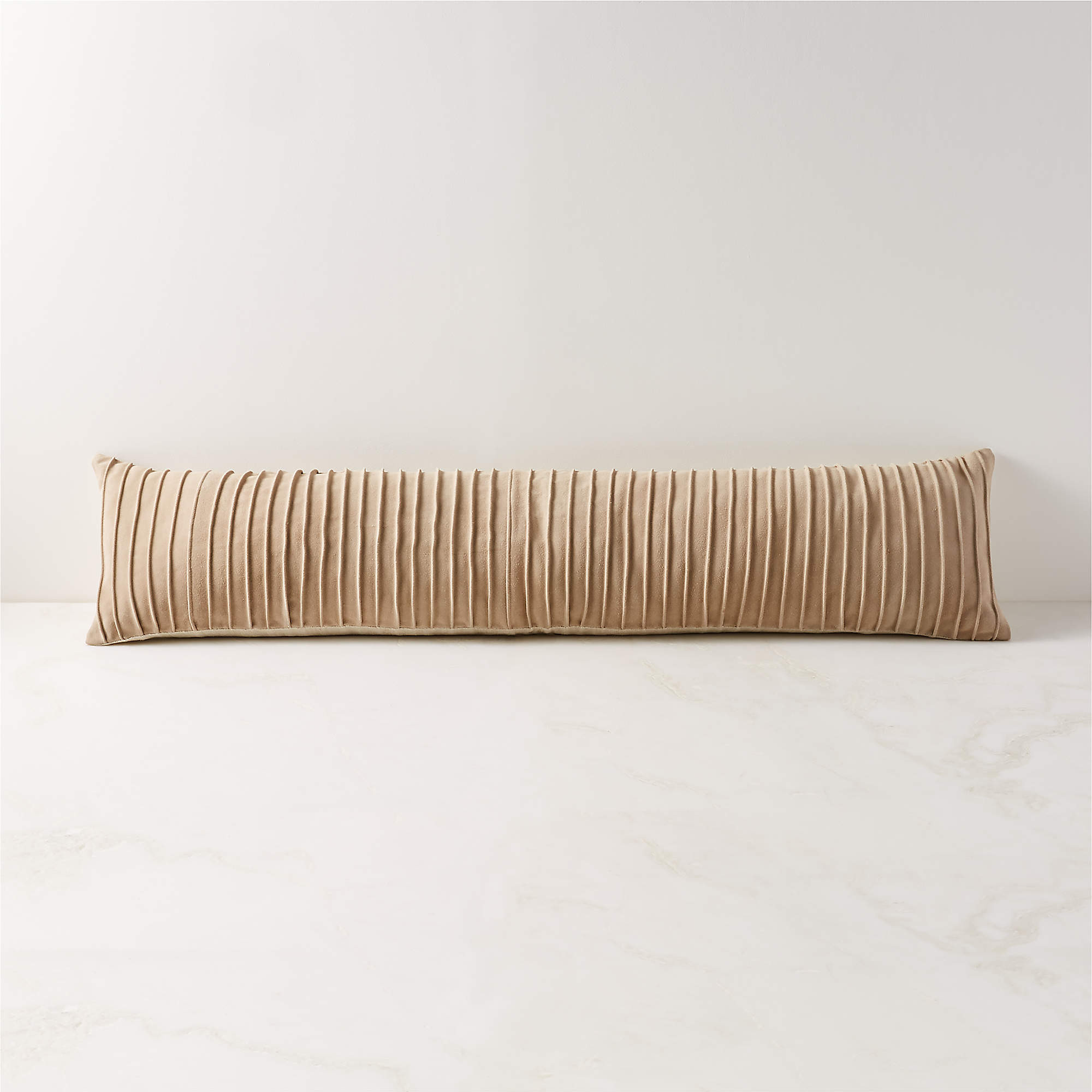 Gathered Light Taupe Suede Lumbar Pillow with Feather-Down Insert 48"x12" + Reviews | CB2 | CB2