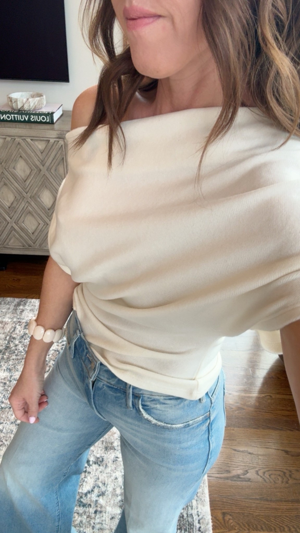 One of my favorite style tops. 
Super soft. Size small 
Jeans tts. 25 regular  

#LTKOver40 #LTKValentine #LTKSeasonal