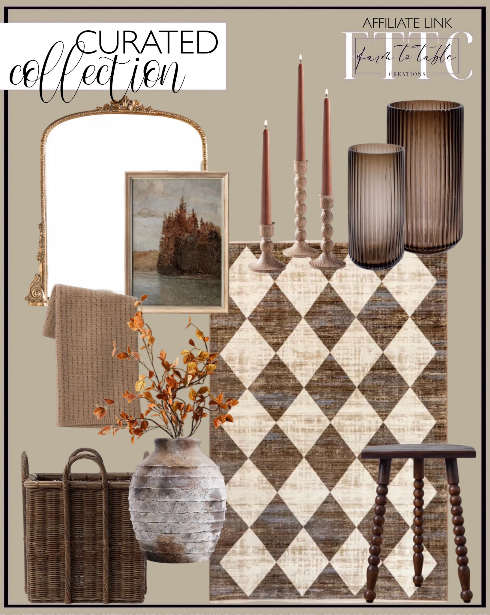 Curated Fall Collections. Follow @farmtotablecreations on Instagram for more inspiration.

Beige Vanni Checkered Fringed Area Rug. Gleaming Primrose Mirror.  Fall Vintage Artwork. Serena & Lily Bobbin Taper Holder. Faux Golden Yellow Leaf Branch. Modern Taper Candles, Copper Brown. Jacinta Woven Basket. McGee & Co. Pottery Barn. Amazon Home Finds. Marled Knit Throw Blanket - Threshold. Target Finds. Alice Wood Stool. Artisan Handcrafted Terracotta Vases.

Fall Decorations | faux flowers | dining space | target finds | neutral decor | dining room decor | cozy home | affordable decor | Studio McGee | Target finds | home decor | home inspiration | pottery barn | autumn florals | fall flowers | fall centerpiece | fall table decor | fall stems | fall decor ideas | fall decor Fall Tray | Summer Transition | Neutral Decor | Neutral Home | Amazon Home Finds | Affordable Home Decor | Kitchen Decor | Kitchen Inspo | Fall Stems 




#LTKSaleAlert #LTKHome #LTKFindsUnder50