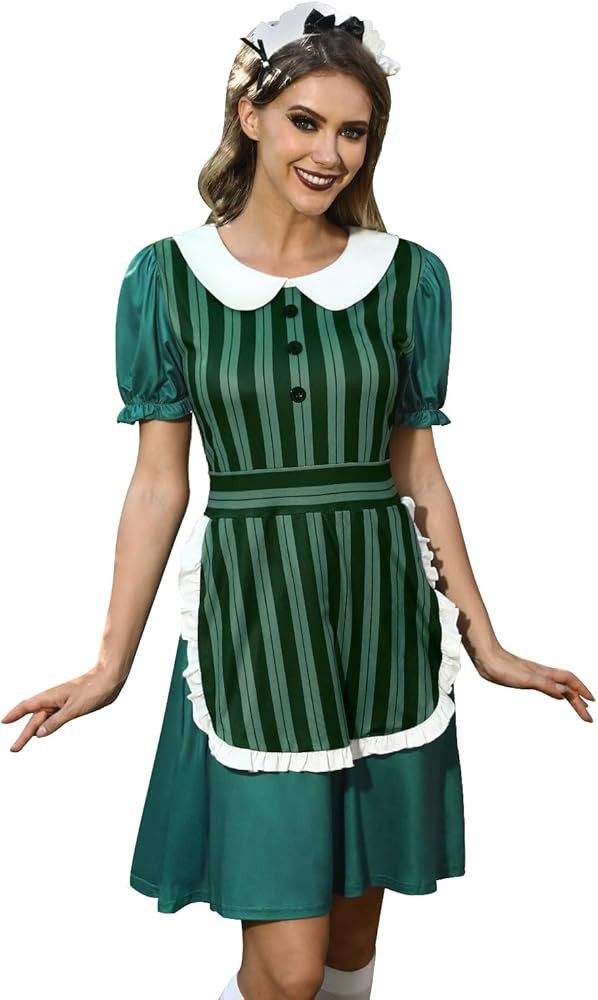 Maisolly Women's Halloween Puff Sleeve Cosplay Costume Maid Castmember Ghost Party Dress | Amazon (US)