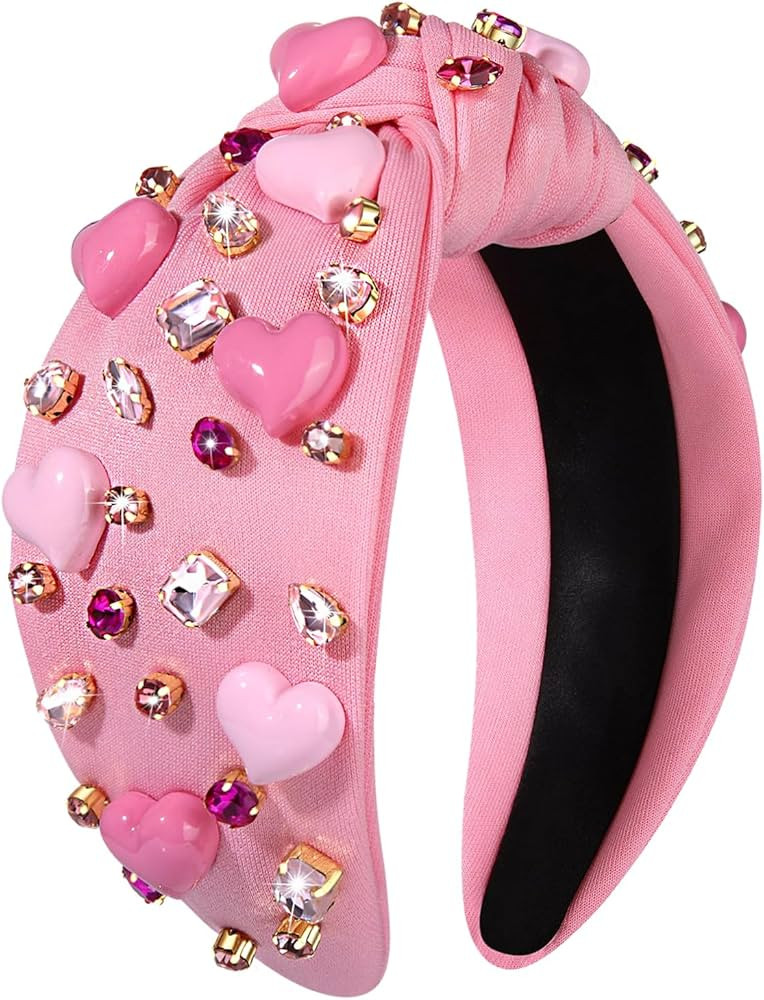 YAHPERN Valentine’s Day Headband for Women Red Pink Heart Knotted Headband Jeweled Rhinestone C... | Amazon (US)