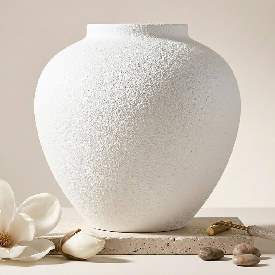 Flower Vase for Home Decor, 11.4" Large Decorative Metal Vase for Pampas Grass, Modern Rustic Tex... | Amazon (US)