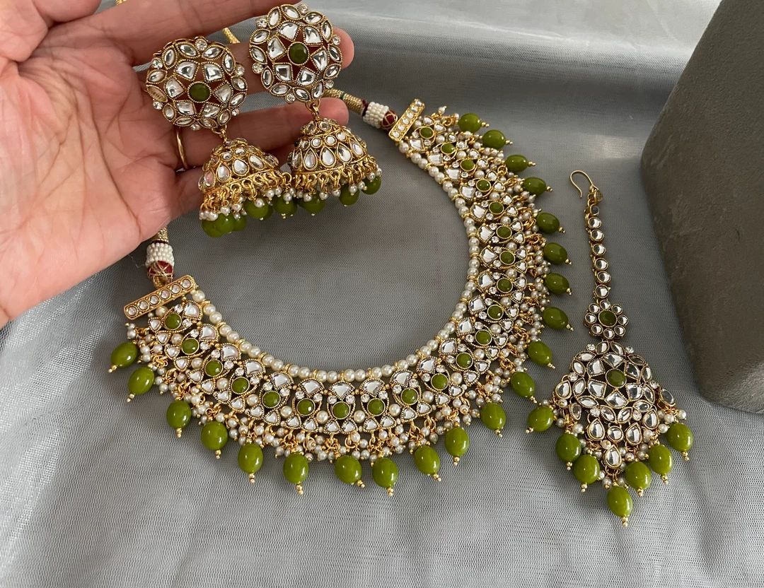 Gg Beautiful Good Quality Imitation  Kundan Stones Beads Necklace Jhumka Set(325M) | Etsy (US)