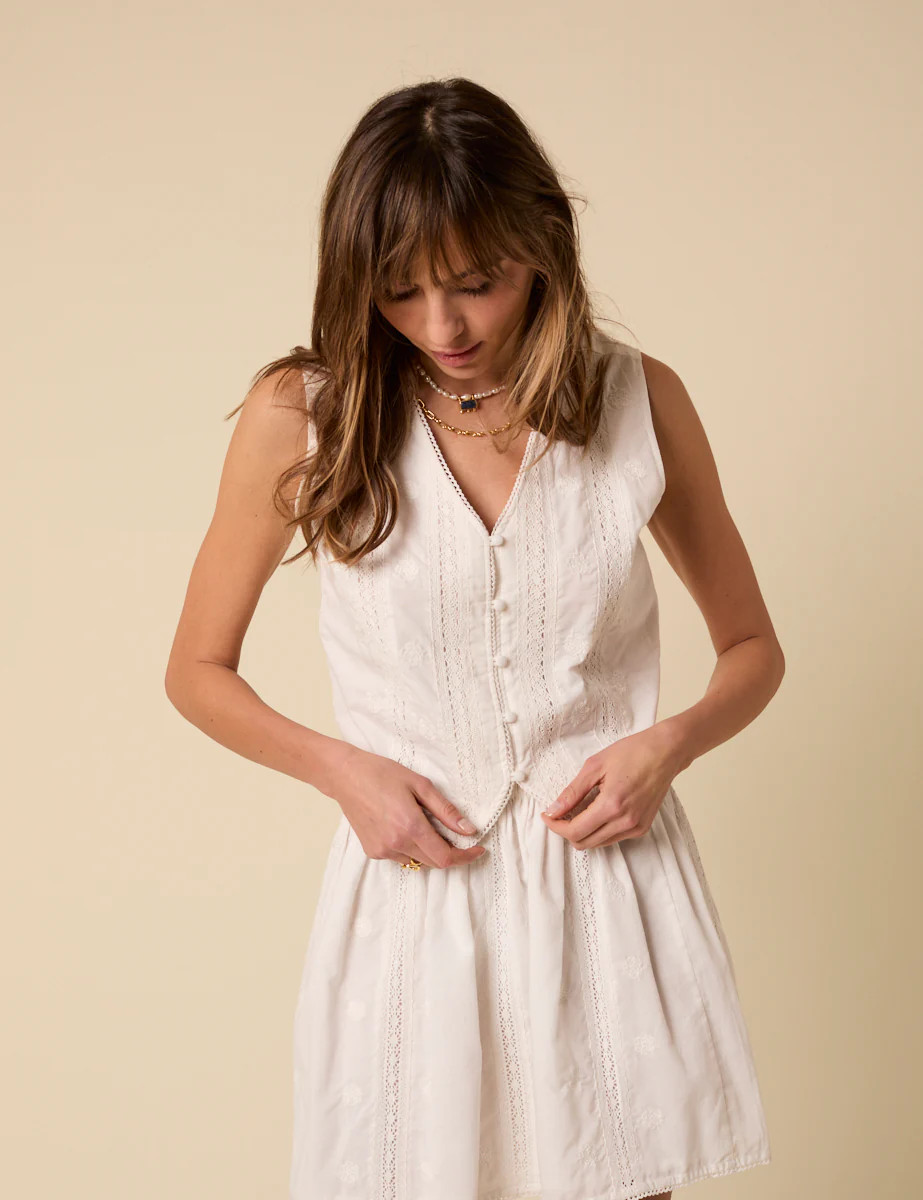 White Embroidered Lace Trim Waistcoat | Nobody's Child