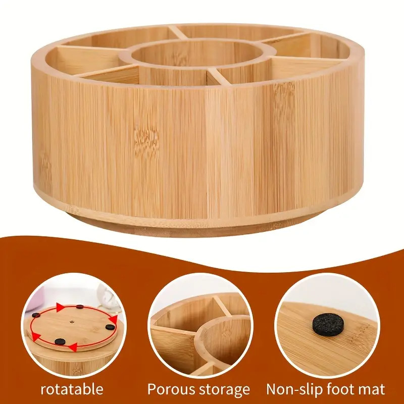 360° Rotating Bamboo Desk Organizer - 5-Compartment Pen Holder & Art Supply Caddy, Eco-Friendly ... | Temu Affiliate Program