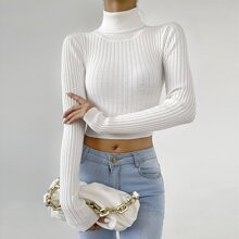 Maglione a coste corto con collo alto | SHEIN