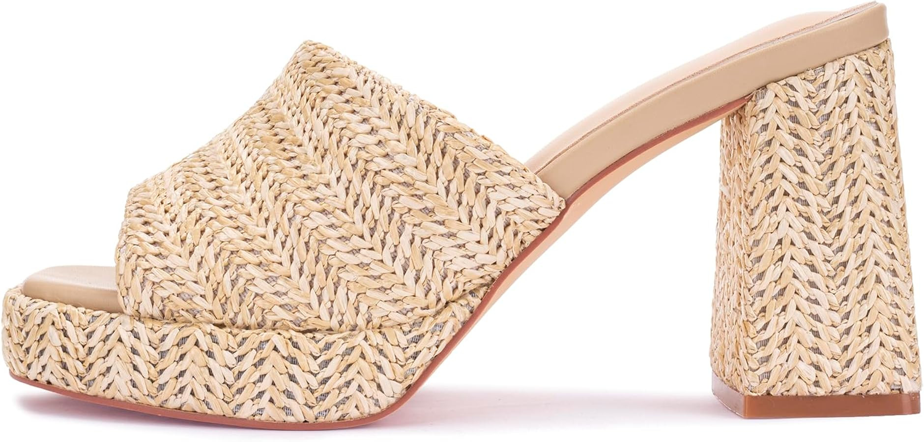 Monrovia Raffia Platform Heels for Women \u2013 Chunky Block Open Toe Woven Slides, Natural Straw... | Amazon (US)