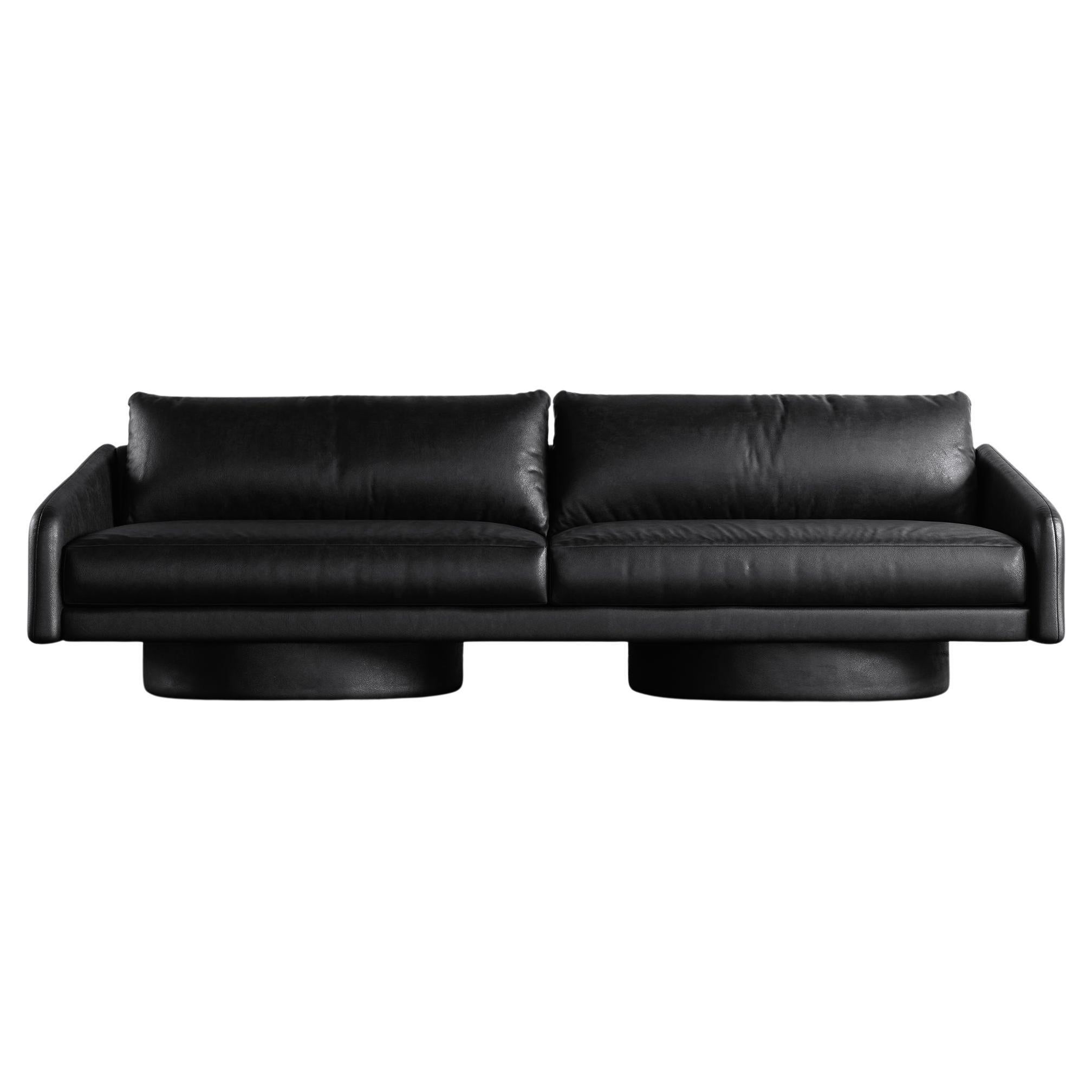 SURGE SOFA - Modern Sofa in Black Faux Lambskin | 1stDibs