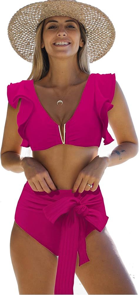 Telaura High Waist Flounce Bikini Set Women Swimsuit Beachwear | Amazon (US)