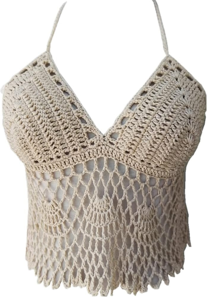 Black Bikini Halter Top Handmade Crochet Crop Top | Amazon (US)