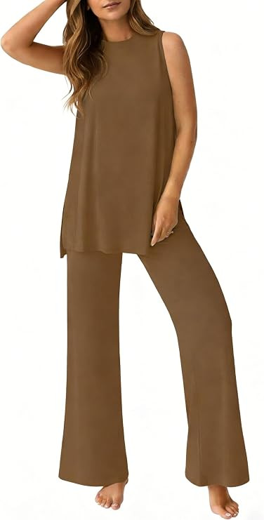 PrinStory Womens Pajamas Sets 2 Piece Soft Pjs for Women Sleeveless Pajama Set Summer Loungewear ... | Amazon (US)