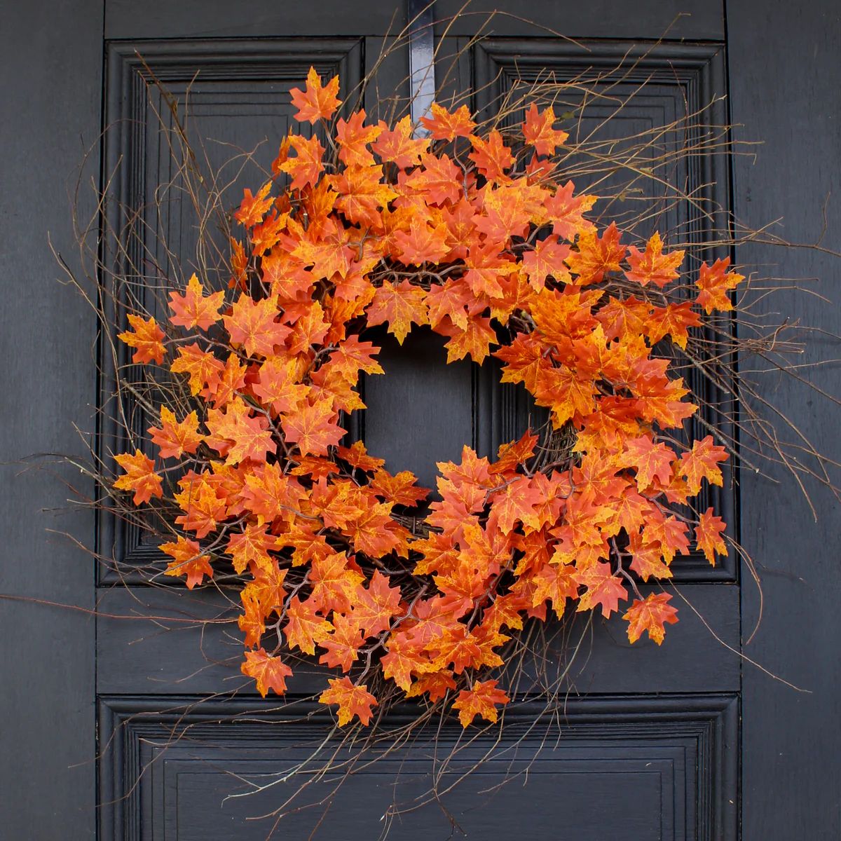Orange Maple Leaf & Wispy Birch Twig Fall Front Door Wreath | Darby Creek Trading