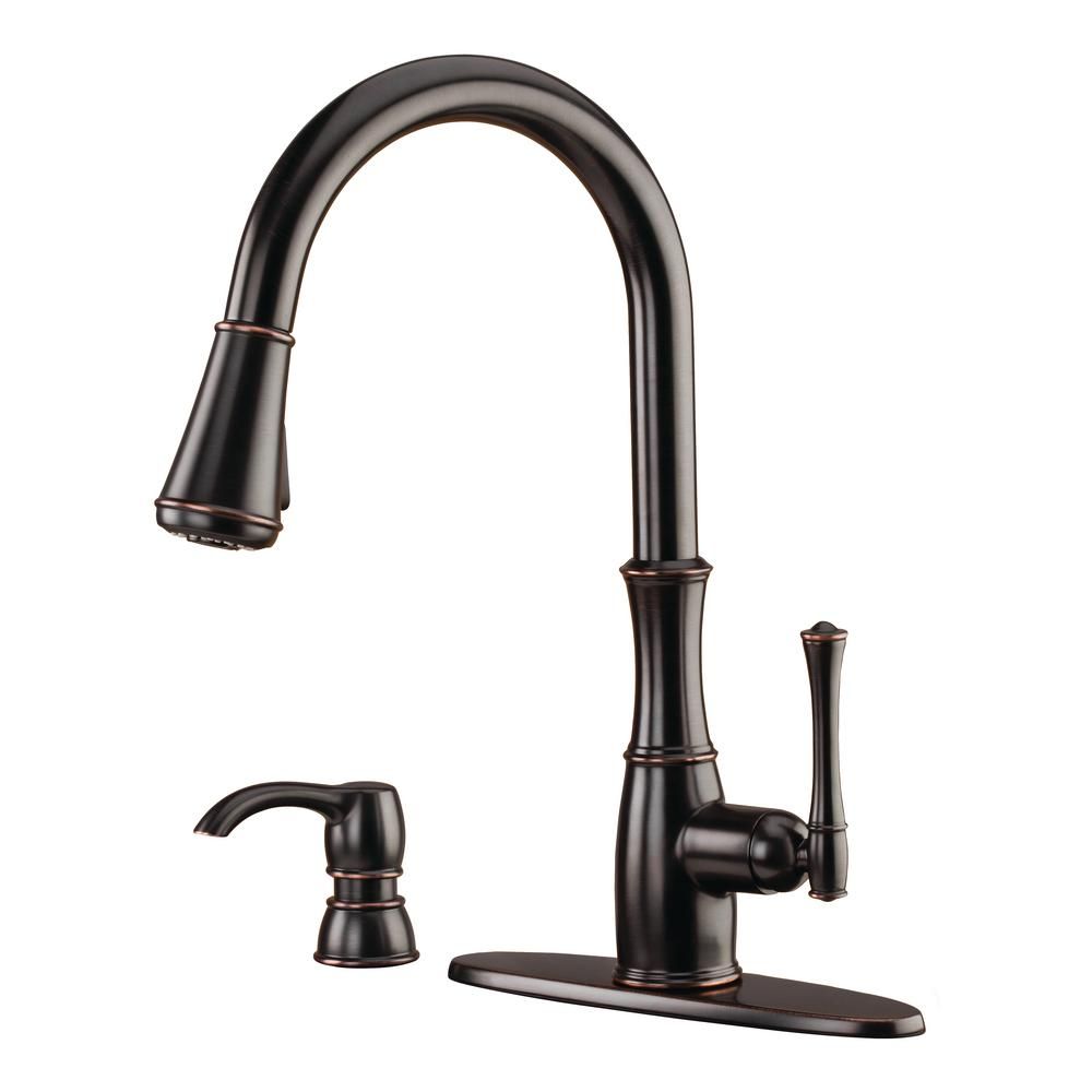 Wheaton Single-Handle Pull-Down Sprayer Kitchen Faucet in Tuscan Bronze | The Home Depot