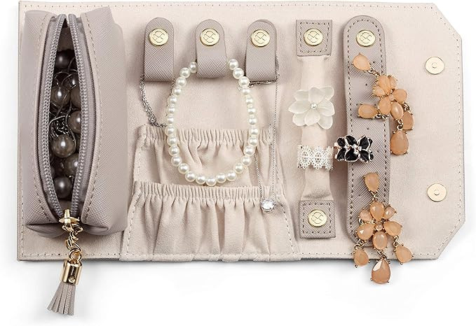 Vlando Rollie Portable Jewelry Roll, Lipstick/Daily Jewelries Storage Soft Case- Grey | Amazon (US)