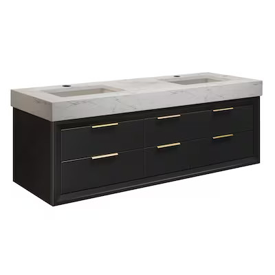 Iseryn Bath Vanity 60-in Black Undermount Double Sink Floating Bathroom Vanity with White Enginee... | Lowe's