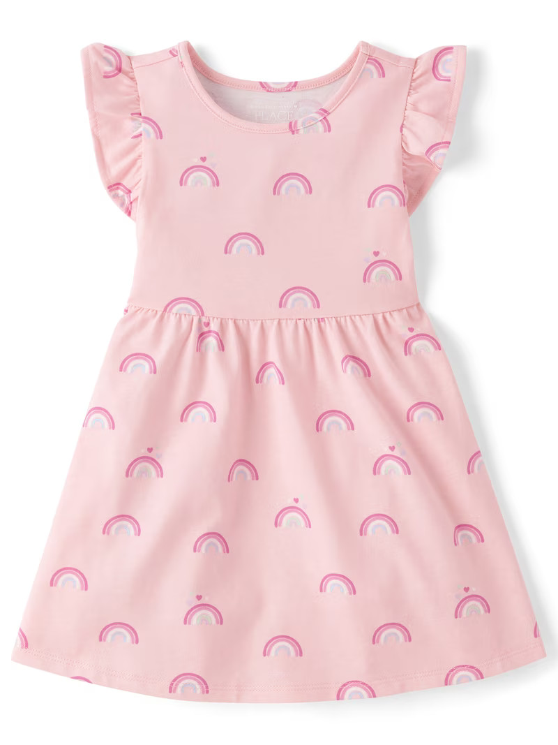 The Children's Place Baby And Toddler Girls Short Sleeve Print Flutter Dress, Sizes 6M-5T | Walmart (US)