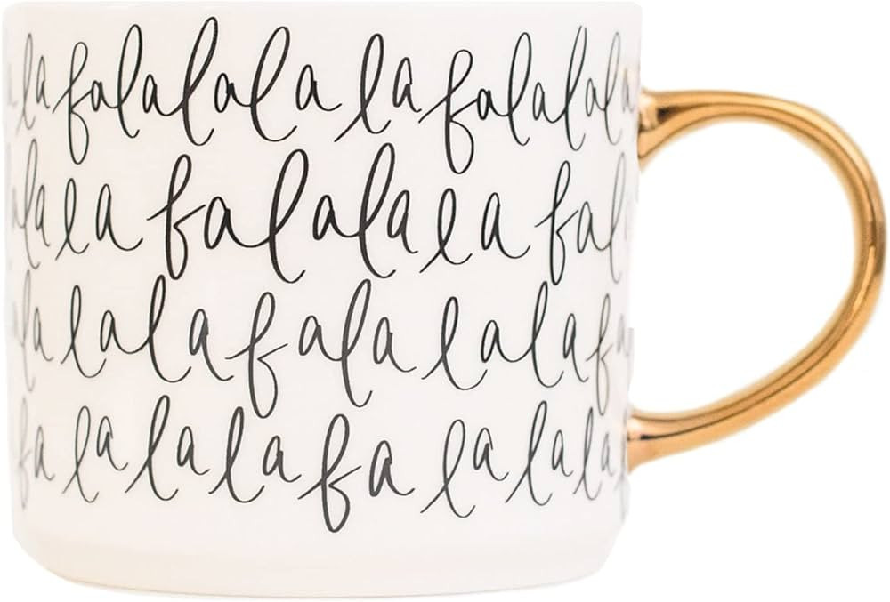 Sweet Water Decor Fa La La Tile Coffee Mugs | Christmas Coffee Mugs | 17oz Gold Handle Coffee Cup... | Amazon (US)