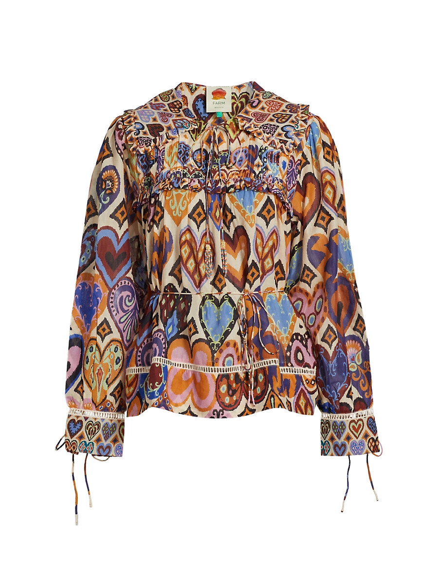 Women's Hearts Ikat-Inspired Blouse - Hearts Ikat Cream - Size XXS | Saks Fifth Avenue