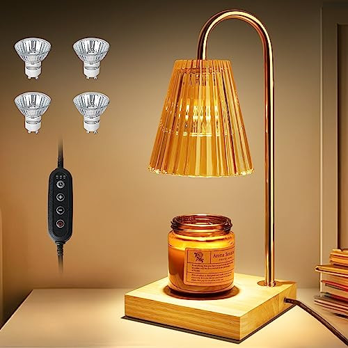 Candle Warmer Lamp - Dimmable Scented Electric Candle Warmer with Timer, Compatible with Large & Small Candle Jars, 4 Bulbs Included(Yellow) | Amazon (US)