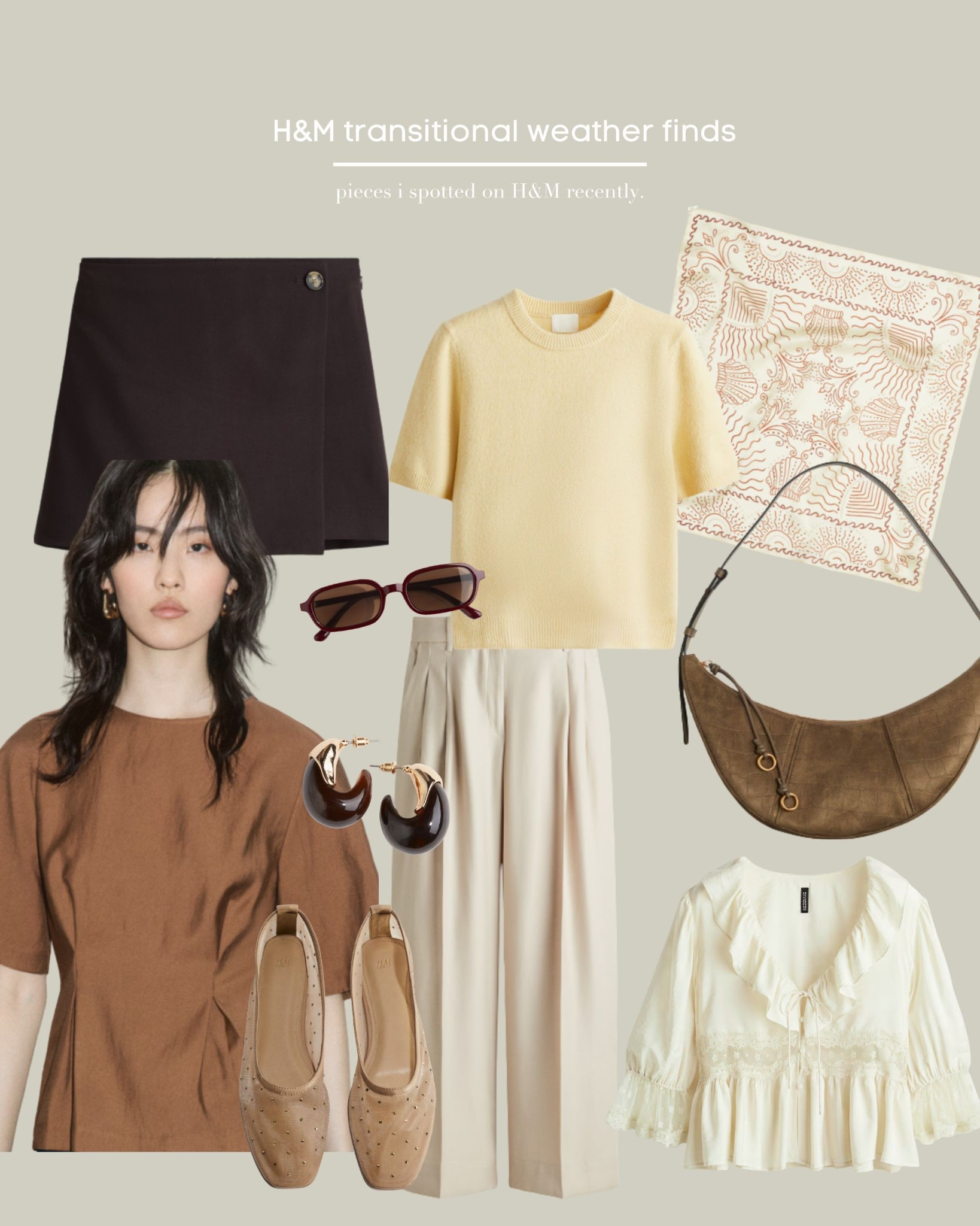 H&M, Transitional Style, Autumn, Fall, Brown Tones, Brown Blouse, Suede, Bag, Shoulder Bag, Satin Scarf, Boho Blouse, Skort, Ballet Flats, Short Sleeve Jumper. 

#LTKeurope #LTKuk #LTKautumn