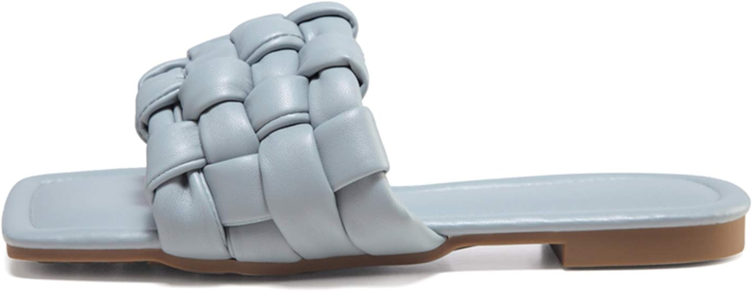 LALA IKAI Women's Braided Flat Sandals Square Open Toe Slide Band Strap Slip On Mules for Casual | Amazon (US)