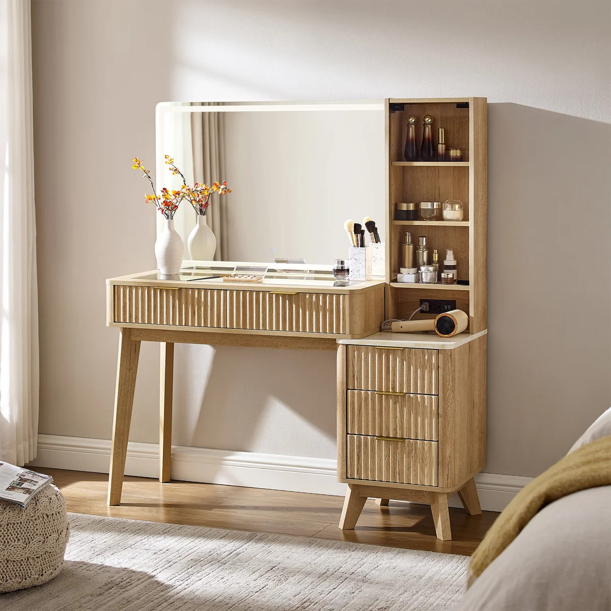 Carsin 48" W Engineered Wood Makeup Vanity with Lighted Mirror | Wayfair North America