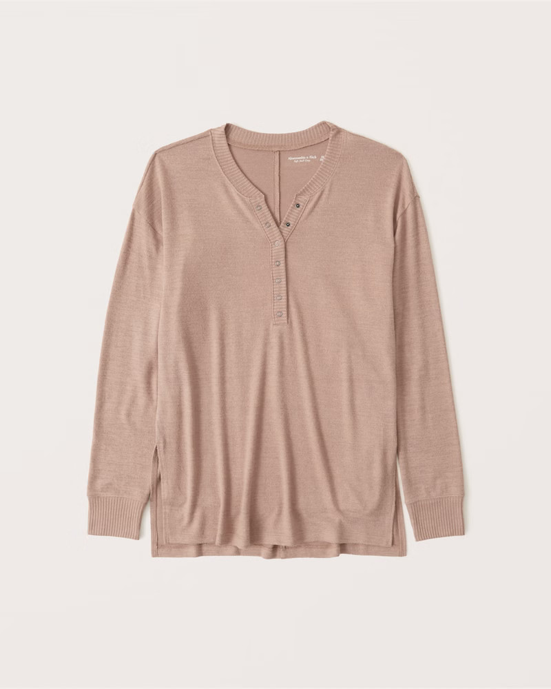 Women's Cozy Long-Sleeve Henley Boyfriend Tee | Women's Tops | Abercrombie.com | Abercrombie & Fitch (US)