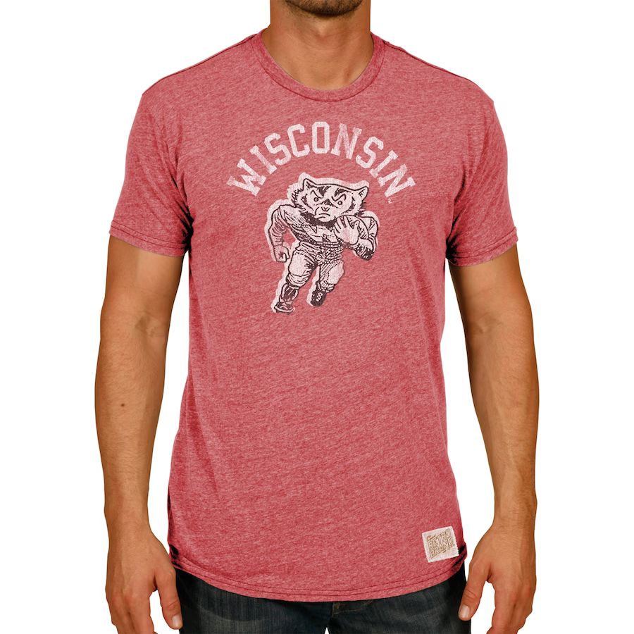Wisconsin Badgers Original Retro Brand Vintage Football Bucky Tri-Blend T-Shirt - Heather Red | Fanatics