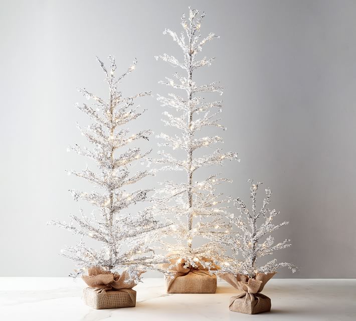 Pre-Lit Snowy Crystal Trees | Pottery Barn (US)