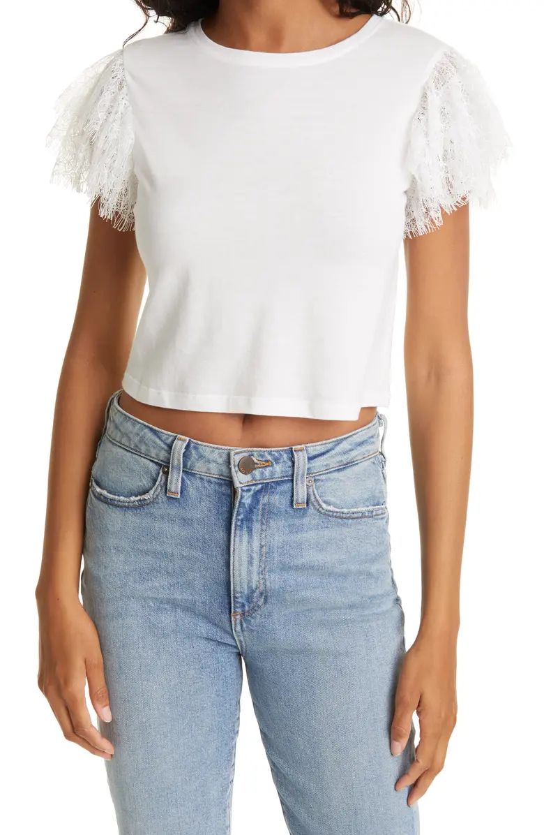 Darcelle Lace Sleeve Crop T-Shirt | Nordstrom