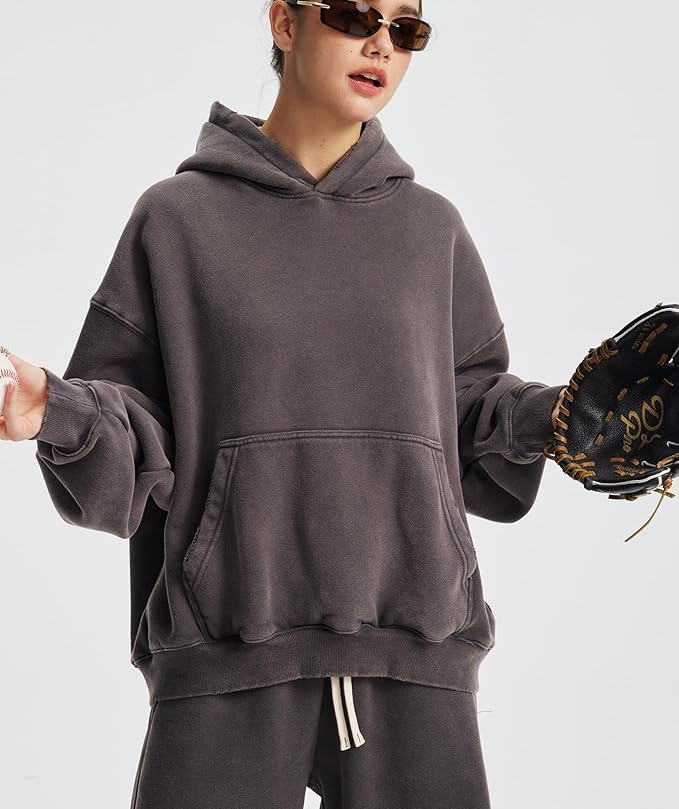 Womens Acid Wash Oversized Hoodie Unisex Couples Heavyweight Fleece Vintage Hoodies Baggy Pullove... | Amazon (US)