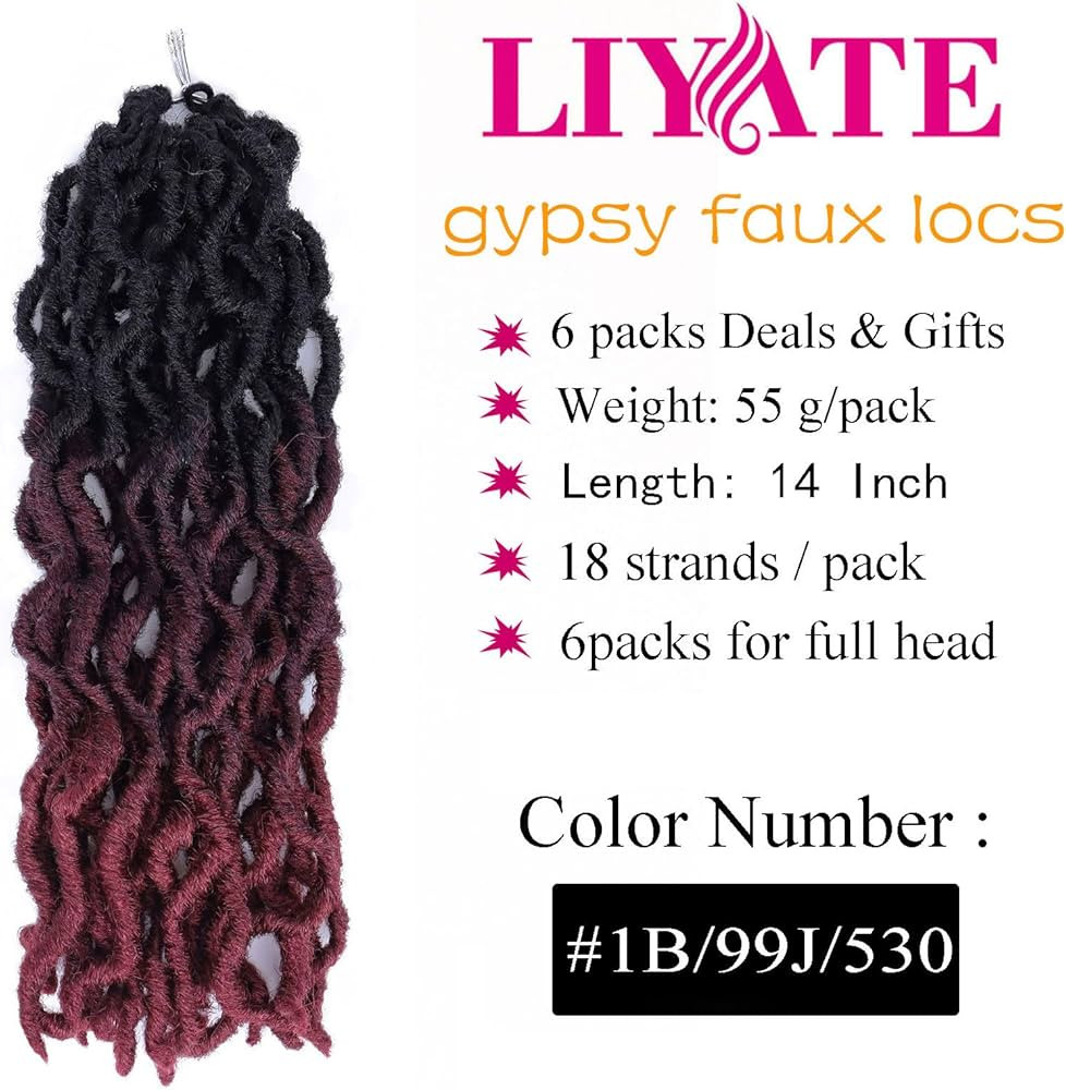 14 Inch Goddess Faux locs Crochet Hair 6 Packs/Lot Soft Gypsy Locs Wavy Crochet Braids Dreadlocks... | Amazon (US)