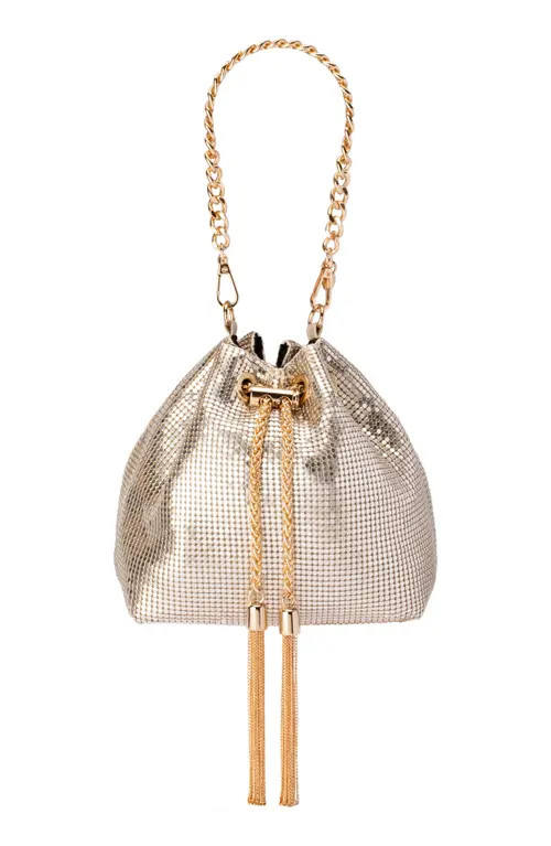 Olga Berg Sylvia Mesh Drawstring Top Handle Bag in Gold at Nordstrom | Nordstrom