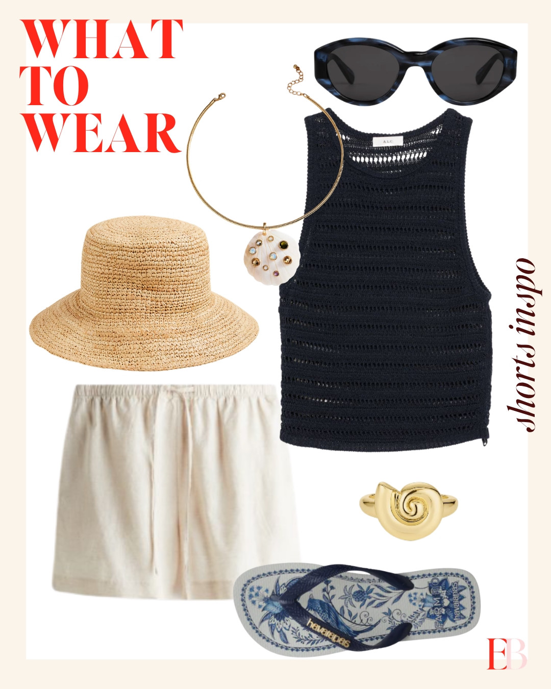 the easy beach to brunch look 🌊🤎 navy crochet tank, cream linen shorts, raffia bucket hat, and Havaianas — simple, cool, done. 

 #LTKootd #LTKSeasonal