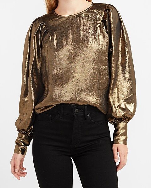 Gold Foil Pleated Balloon Sleeve Top | Express