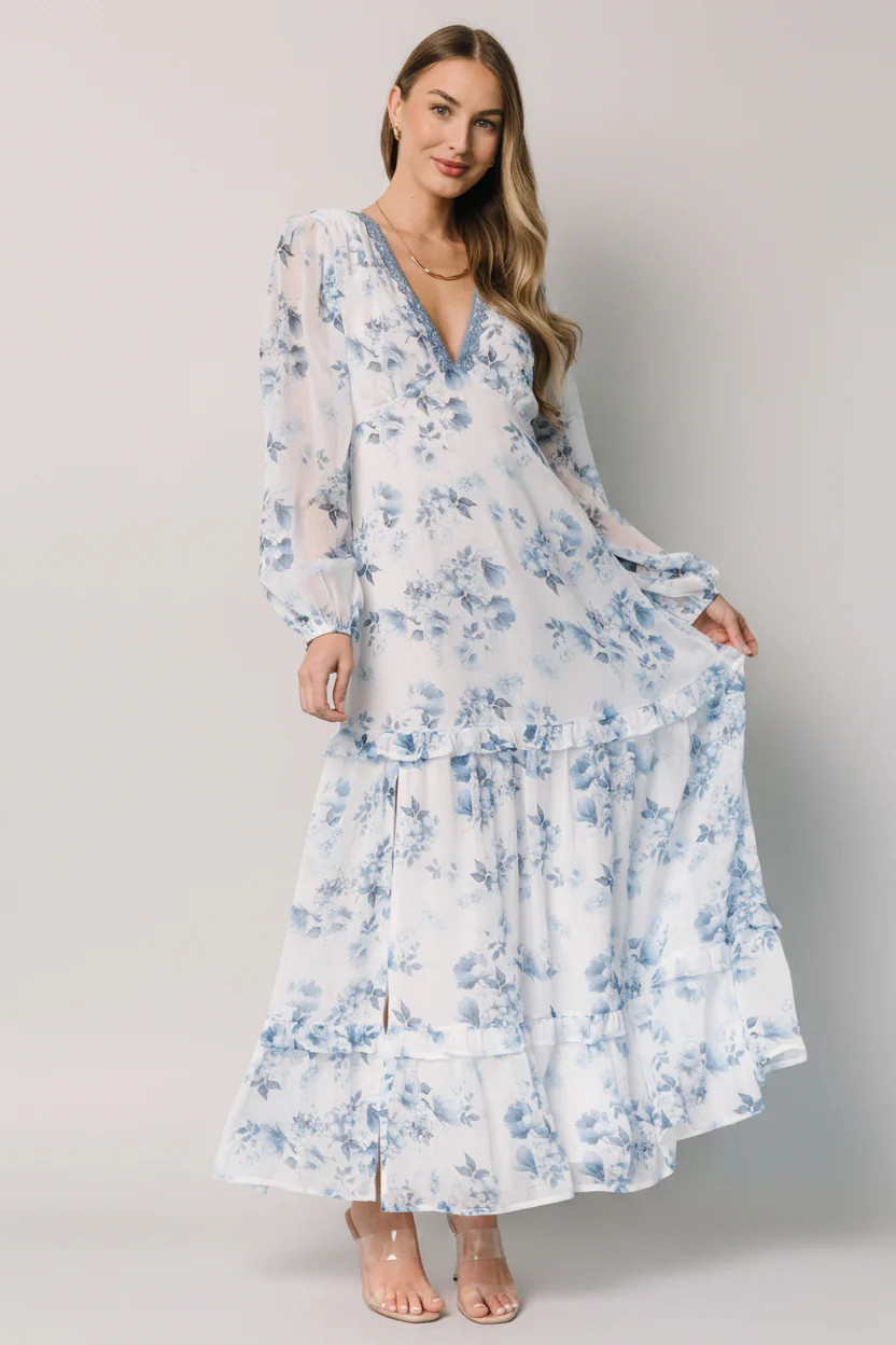 Rumi Deep V Maxi - Off White & Blue Floral | Baltic Born | Baltic Born