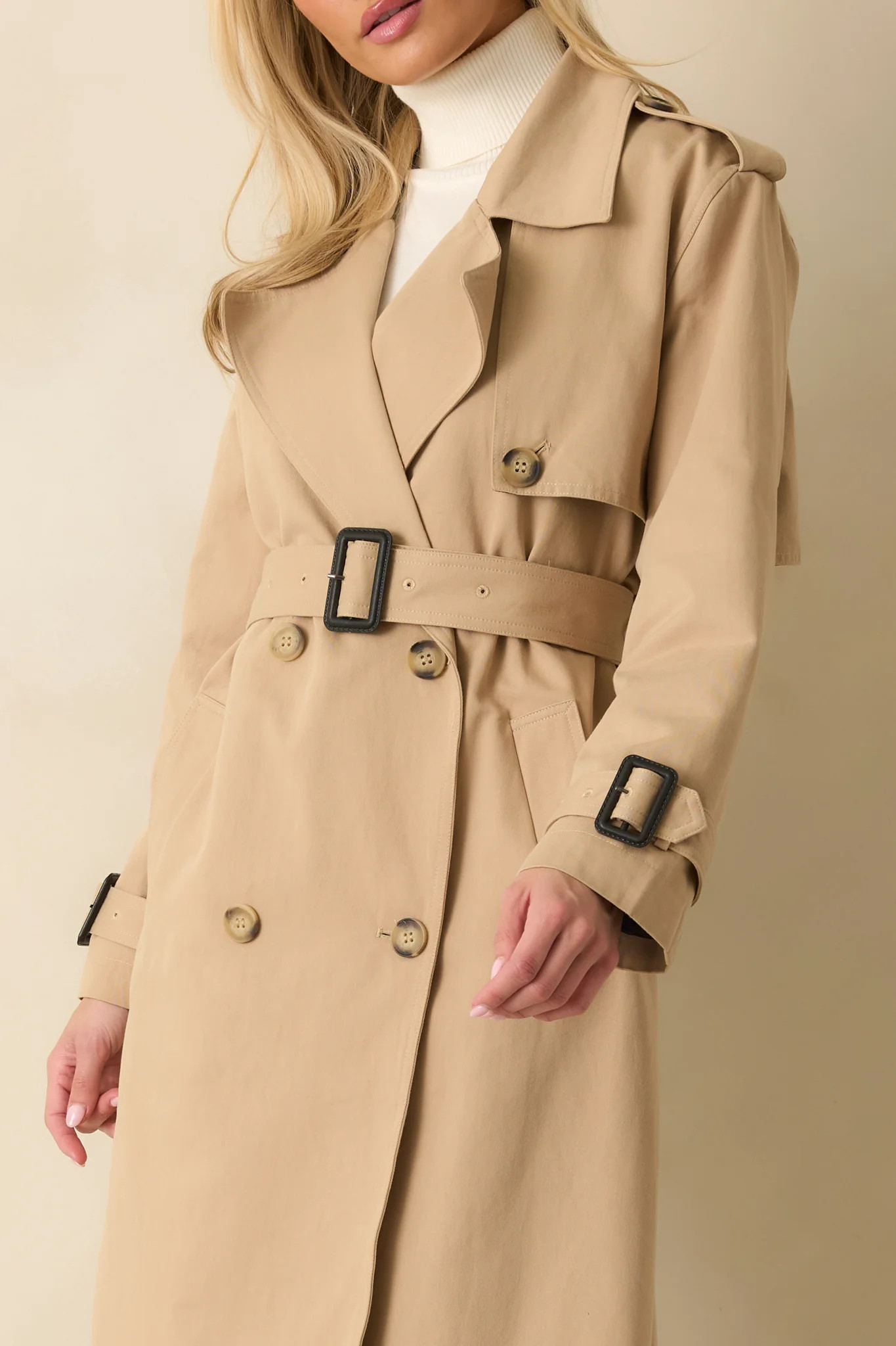 On the Avenue Tan Cotton Belted Trench Coat | Red Dress