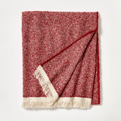 Herringbone Frayed Edges Throw Blanket Red - Threshold™ designed with Studio McGee | Target
