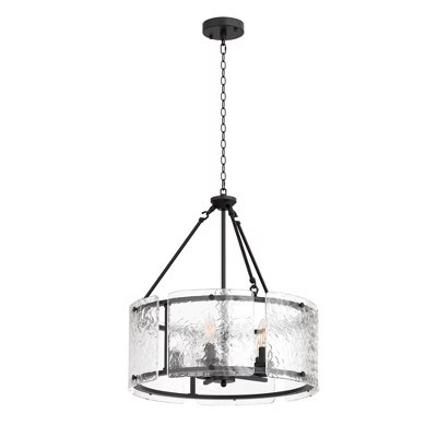 DORESshop 5-Light Black Drum Chandelier Pendant Light with Glass Shade and E12 Base for Dining Room, No Bulbs Included | Target