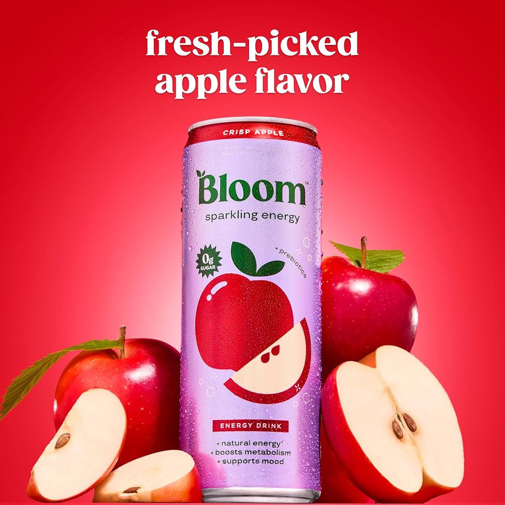 Bloom Nutrition Zero Sugar Energy Drink, Apple Crisp, 12oz 12pk | Amazon (US)