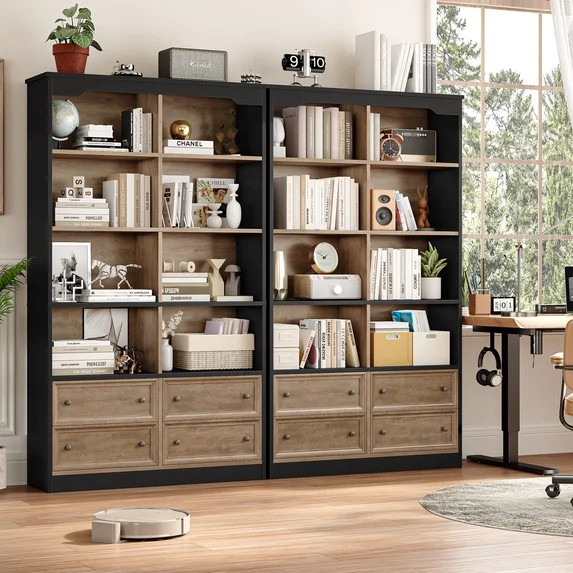 Homfa Double Row 6 Tier Bookcases, 71 in Tall Bookcase Bookshelf with 4 Drawers and 8 Display Cub... | Walmart (US)