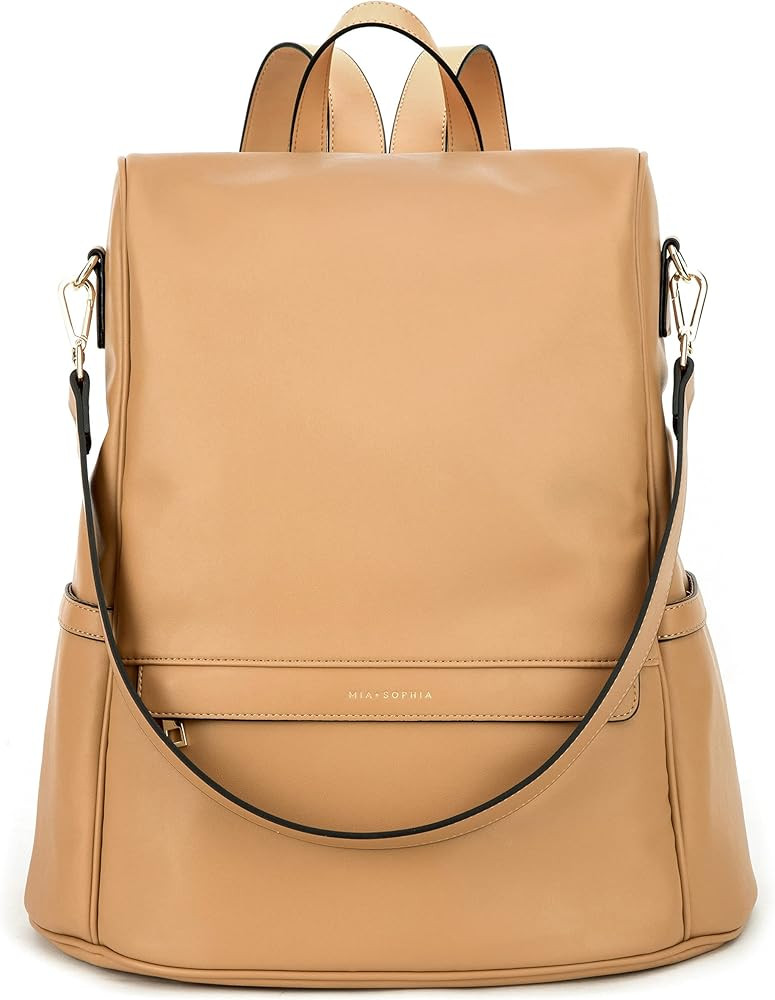 MIA + SOPHIA Leather Diaper Bag Backpack with Changing Pad, Stroller Straps, Bottle Holder (Black... | Amazon (US)